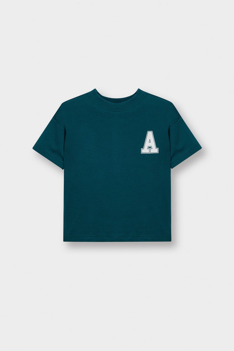 ديفاكتو تيشيرت بيبي اولادي نص كم بطبعة شعار قصة عادية - Image 1